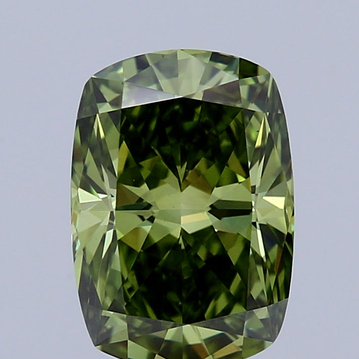 1.40 Carat Cushion Shaped, Ideal Cut, FANCY VIVID GREEN Color, VS1 Clarity, IGI Certified Lab Grown Diamond