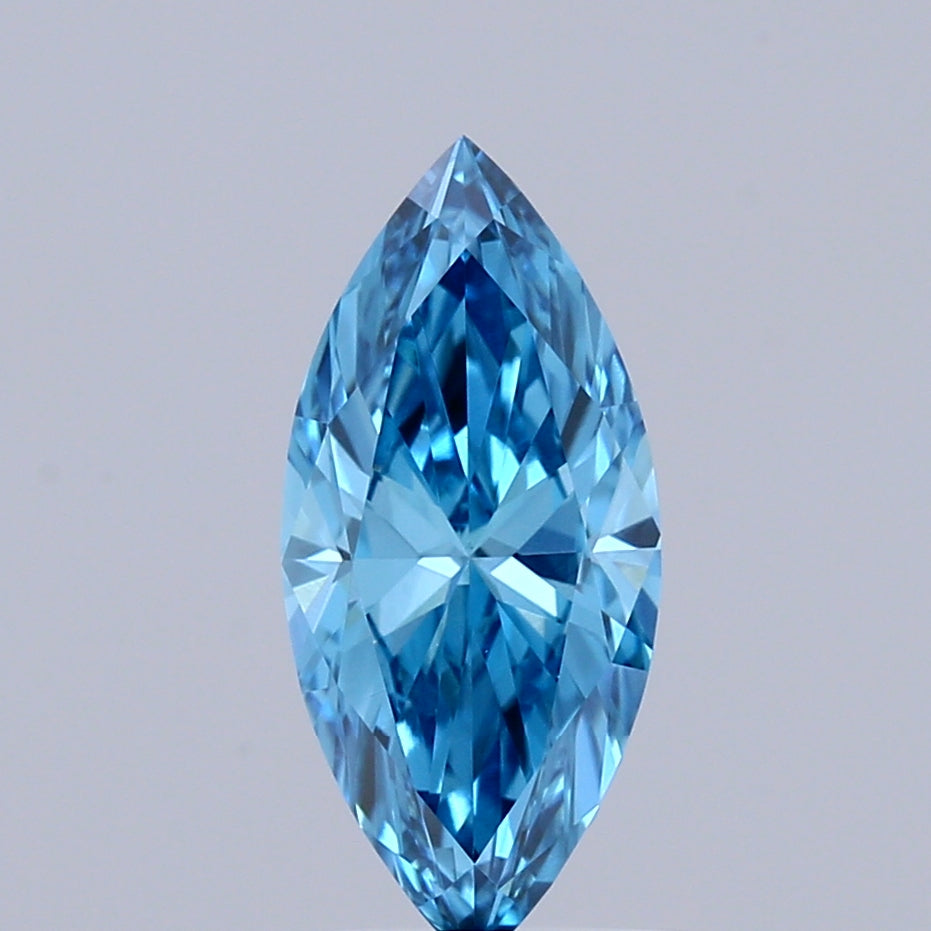 0.84 Carat Marquise Shaped, Ideal Cut, FANCY VIVID BLUE Color, VVS2 Clarity, IGI Certified Lab Grown Diamond