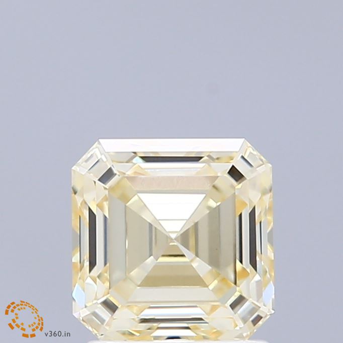 1.76 Carat Asscher Shaped, Ideal Cut, FANCY INTENSE YELLOW Color, VVS2 Clarity, IGI Certified Lab Grown Diamond