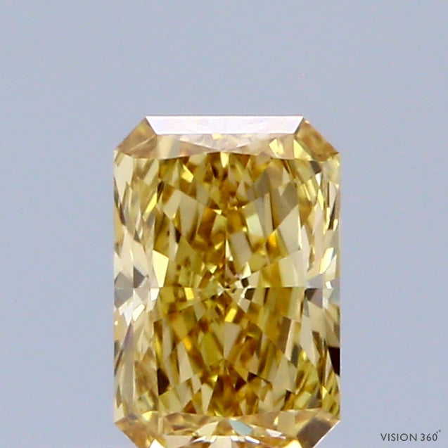 0.52 Carat Radiant Shaped, Ideal Cut, FANCY INTENSE YELLOW Color, VVS2 Clarity, IGI Certified Lab Grown Diamond