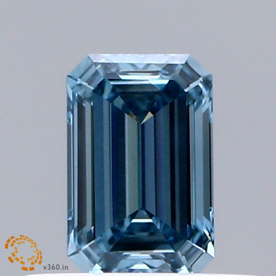 0.43 Carat Emerald Shaped, Ideal Cut, FANCY INTENSE BLUE Color, VS2 Clarity, IGI Certified Lab Grown Diamond