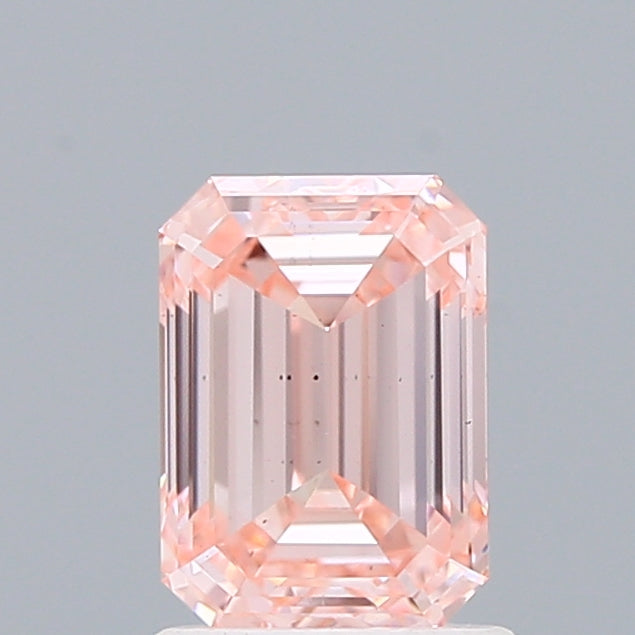 1.38 Carat Emerald Shaped, Ideal Cut, FANCY INTENSE PINK Color, VS2 Clarity, IGI Certified Lab Grown Diamond