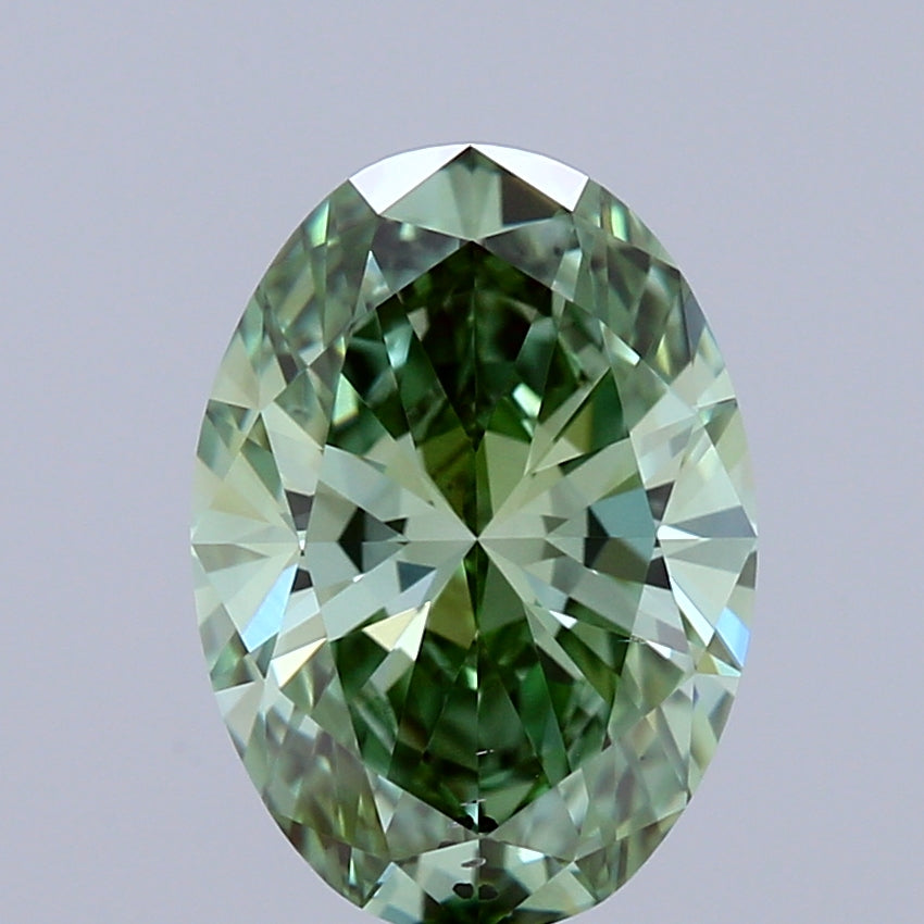 1.50 Carat Oval Shaped, Ideal Cut, FANCY VIVID GREEN Color, SI1 Clarity, IGI Certified Lab Grown Diamond