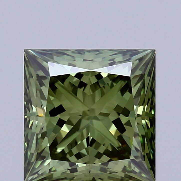 1.87 Carat Princess Shaped, Ideal Cut, FANCY VIVID GREEN Color, VVS2 Clarity, IGI Certified Lab Grown Diamond