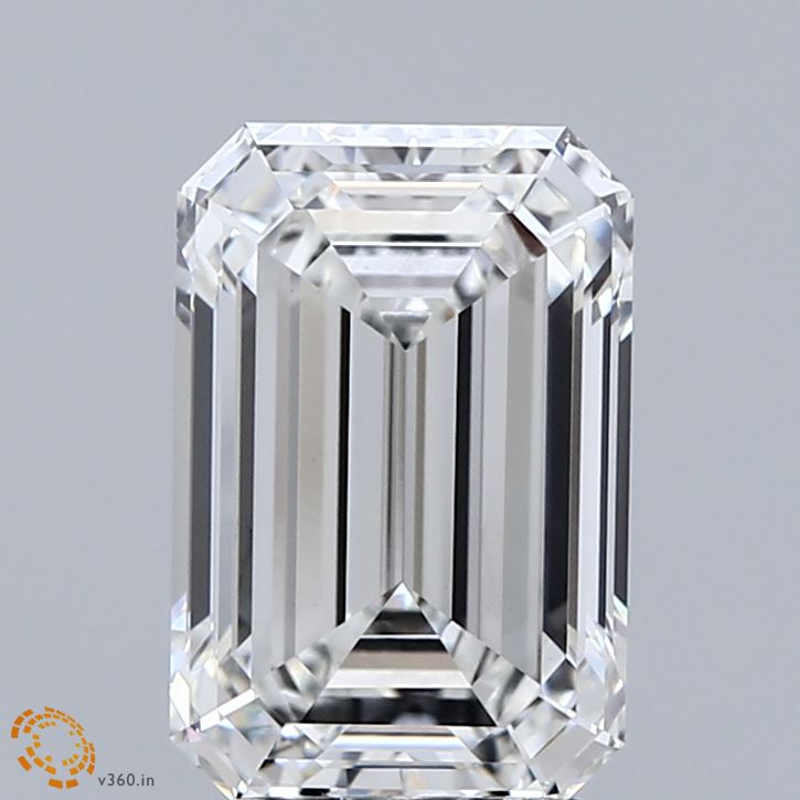 3.08 Carat Emerald Shaped, Ideal Cut, F Color, VVS2 Clarity, IGI Certified Lab Grown Diamond