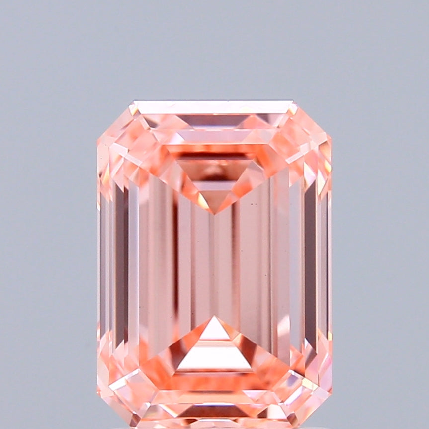 2.01 Carat Emerald Shaped, Ideal Cut, FANCY INTENSE PINK Color, VVS2 Clarity, IGI Certified Lab Grown Diamond