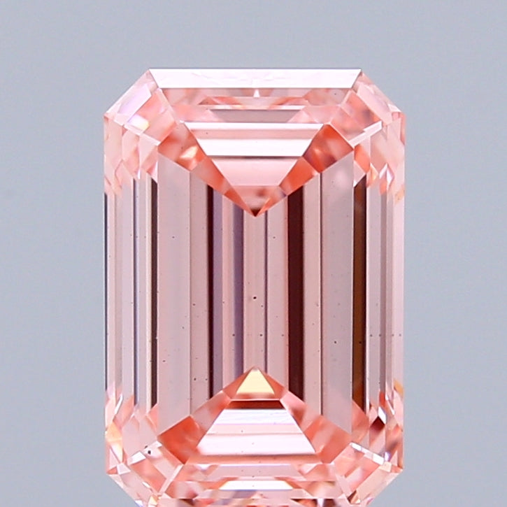 1.58 Carat Emerald Shaped, Ideal Cut, FANCY VIVID PINK Color, VS1 Clarity, IGI Certified Lab Grown Diamond