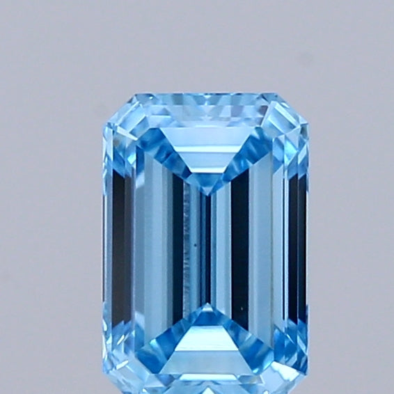 0.52 Carat Emerald Shaped, Ideal Cut, FANCY VIVID BLUE Color, VS1 Clarity, IGI Certified Lab Grown Diamond