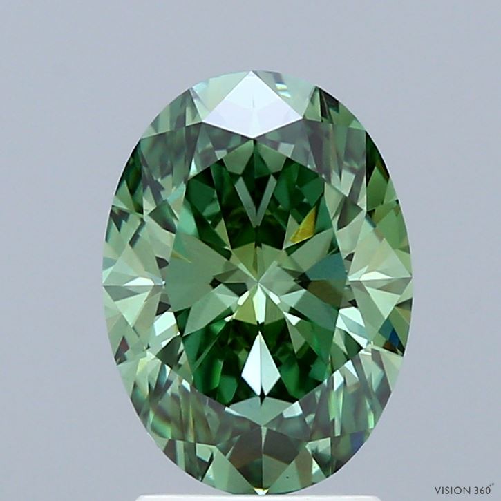 2.00 Carat Oval Shaped, Ideal Cut, FANCY VIVID GREEN Color, VVS2 Clarity, IGI Certified Lab Grown Diamond