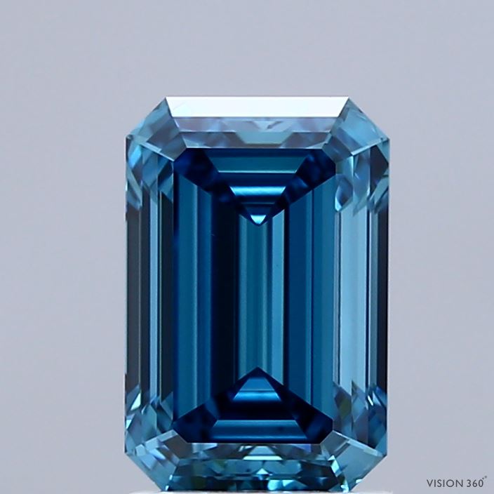 2.01 Carat Emerald Shaped, Ideal Cut, FANCY VIVID BLUE Color, VS1 Clarity, IGI Certified Lab Grown Diamond