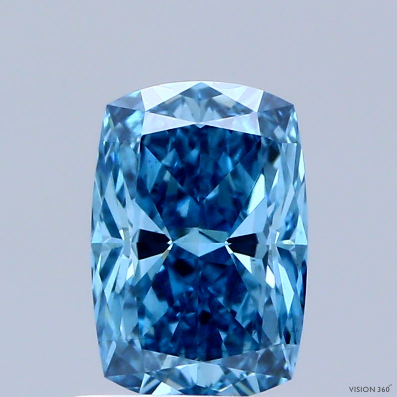 1.09 Carat Cushion Shaped, Ideal Cut, FANCY VIVID BLUE Color, VS2 Clarity, IGI Certified Lab Grown Diamond