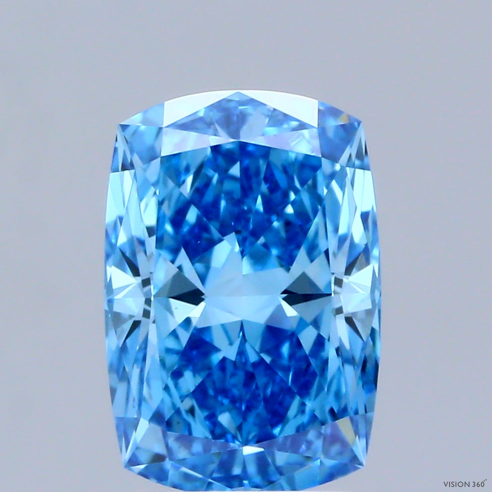 2.24 Carat Cushion Shaped, Ideal Cut, FANCY VIVID BLUE Color, VVS2 Clarity, IGI Certified Lab Grown Diamond