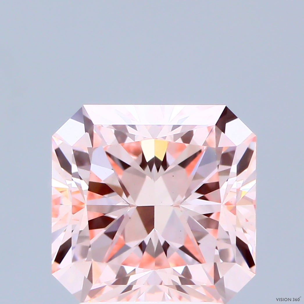 3.06 Carat Radiant Shaped, Ideal Cut, FANCY INTENSE PINK Color, VS1 Clarity, IGI Certified Lab Grown Diamond