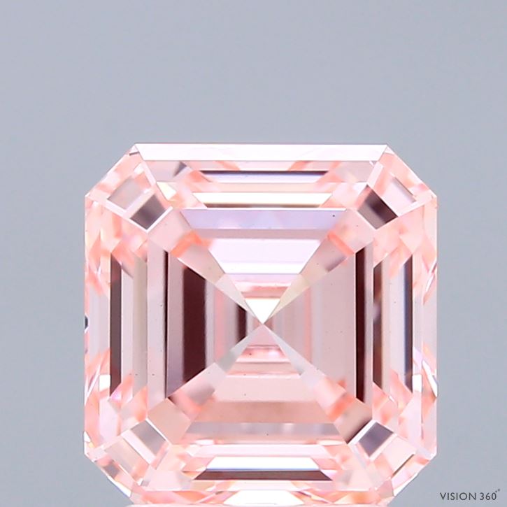 3.00 Carat Asscher Shaped, Ideal Cut, FANCY INTENSE PINK Color, VS1 Clarity, IGI Certified Lab Grown Diamond