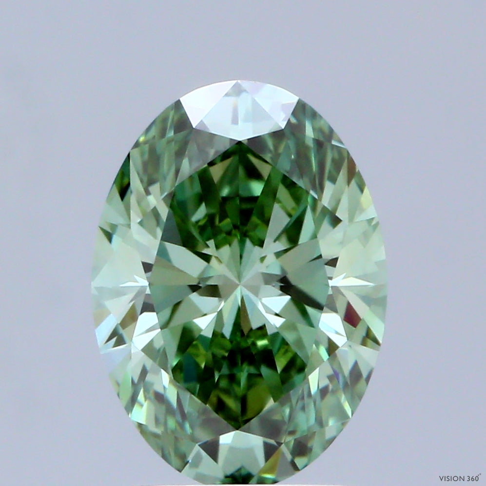 2.02 Carat Oval Shaped, Ideal Cut, FANCY VIVID GREEN Color, VVS2 Clarity, IGI Certified Lab Grown Diamond
