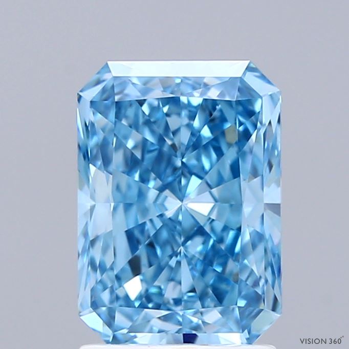 1.91 Carat Radiant Shaped, Ideal Cut, FANCY VIVID BLUE Color, VS1 Clarity, IGI Certified Lab Grown Diamond