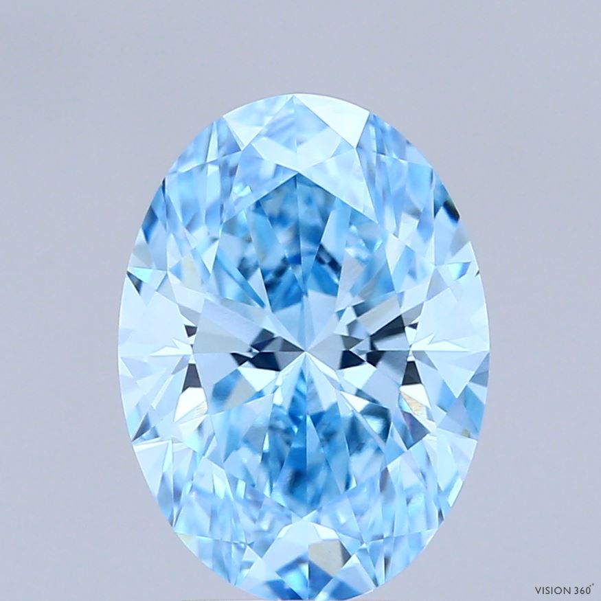 3.08 Carat Oval Shaped, Ideal Cut, FANCY VIVID BLUE Color, VVS1 Clarity, IGI Certified Lab Grown Diamond