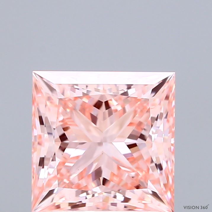 2.53 Carat Princess Shaped, Ideal Cut, FANCY VIVID PINK Color, VVS2 Clarity, IGI Certified Lab Grown Diamond