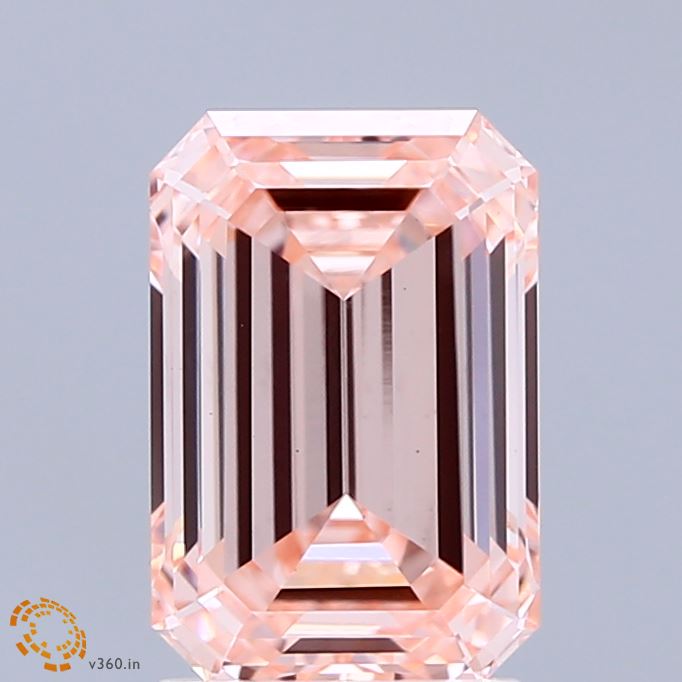 2.55 Carat Emerald Shaped, Ideal Cut, FANCY INTENSE PINK Color, VS1 Clarity, IGI Certified Lab Grown Diamond