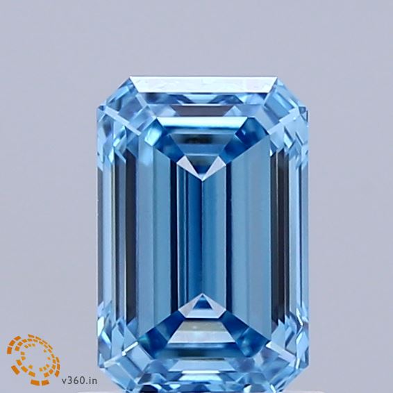 1.27 Carat Emerald Shaped, Ideal Cut, FANCY VIVID BLUE Color, VVS2 Clarity, IGI Certified Lab Grown Diamond