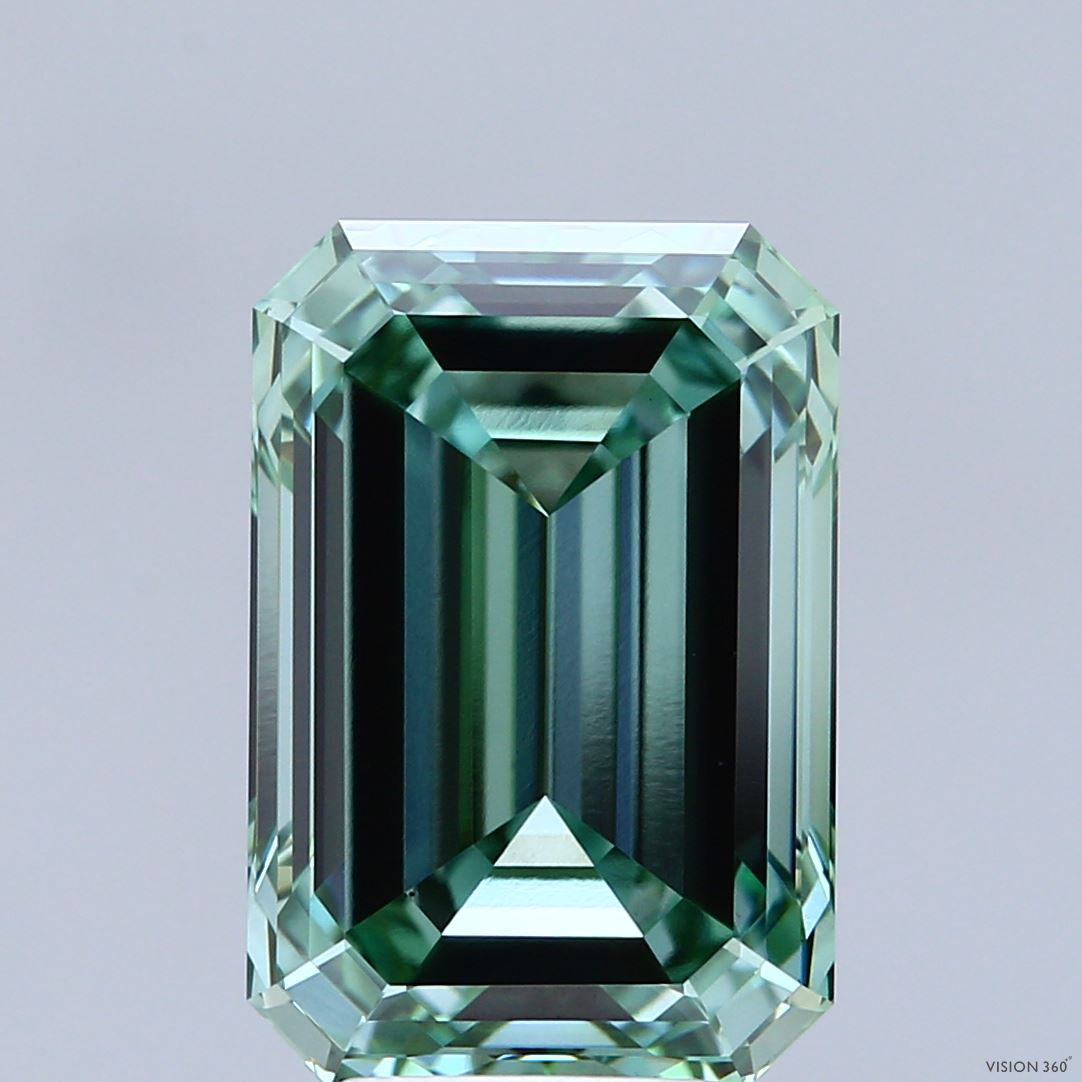 7.03 Carat Emerald Shaped, Ideal Cut, FANCY VIVID GREEN Color, VS1 Clarity, IGI Certified Lab Grown Diamond