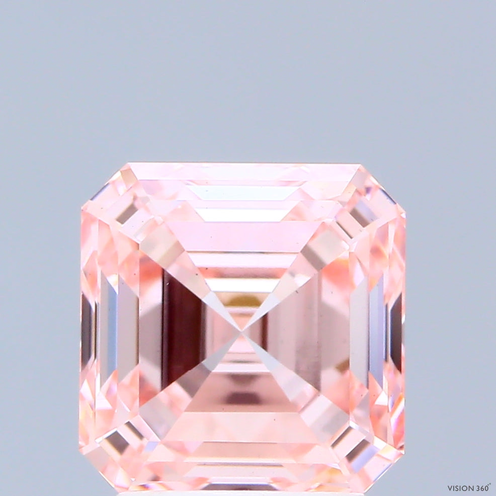 3.04 Carat Asscher Shaped, Ideal Cut, FANCY INTENSE PINK Color, VS1 Clarity, IGI Certified Lab Grown Diamond