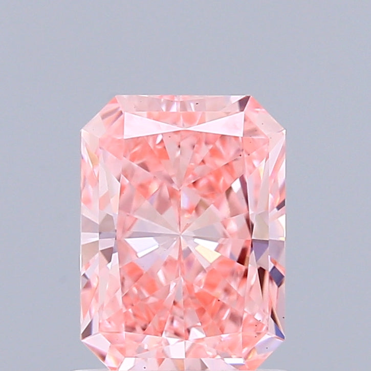 0.97 Carat Radiant Shaped, Ideal Cut, FANCY VIVID PINK Color, VS2 Clarity, IGI Certified Lab Grown Diamond