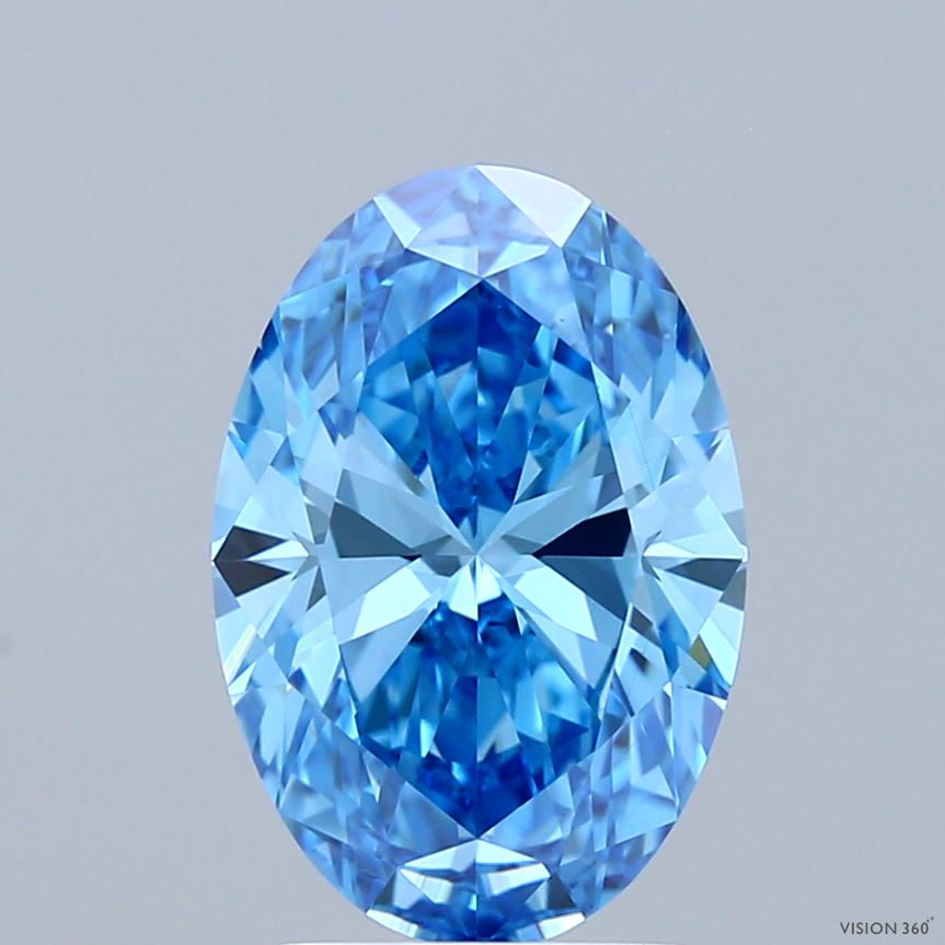 2.51 Carat Oval Shaped, Ideal Cut, FANCY VIVID BLUE Color, VVS2 Clarity, IGI Certified Lab Grown Diamond