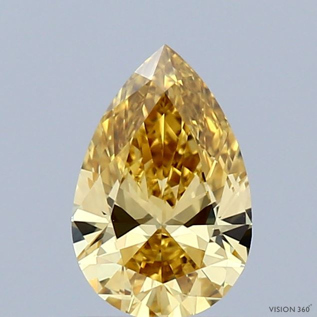 0.96 Carat Pear Shaped, Ideal Cut, FANCY INTENSE YELLOW Color, VVS2 Clarity, IGI Certified Lab Grown Diamond