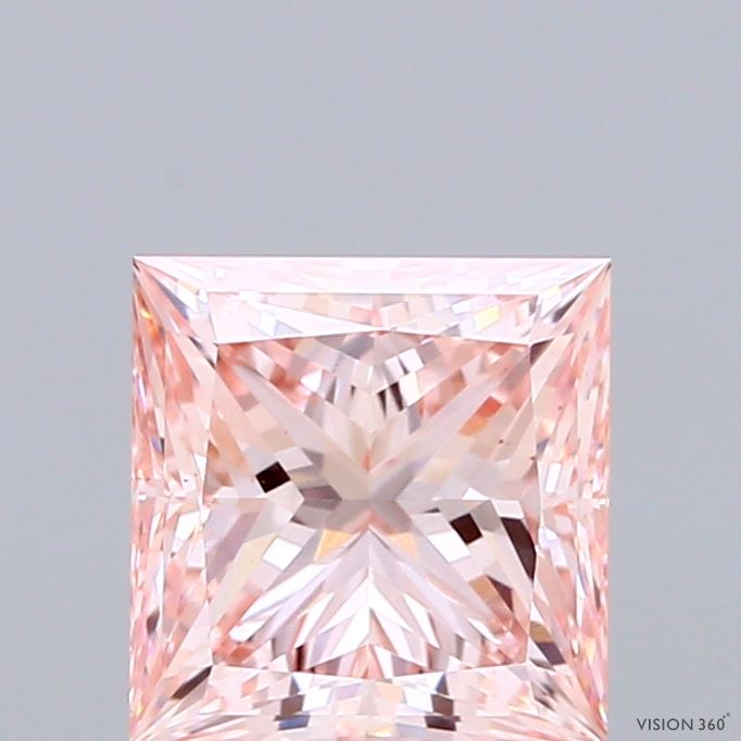 2.05 Carat Princess Shaped, Ideal Cut, FANCY INTENSE PINK Color, VS1 Clarity, IGI Certified Lab Grown Diamond