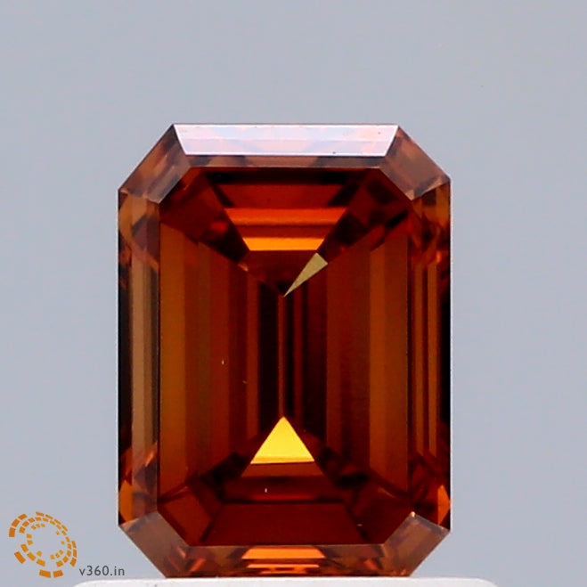 0.80 Carat Emerald Shaped, Very Good Cut, FANCY VIVID ORANGE Color, VS1 Clarity, IGI Certified Lab Grown Diamond