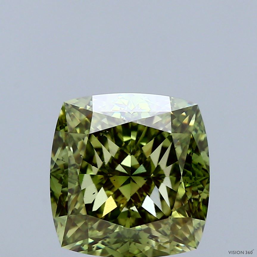 4.05 Carat Cushion Shaped, Ideal Cut, FANCY VIVID GREEN Color, SI1 Clarity, IGI Certified Lab Grown Diamond