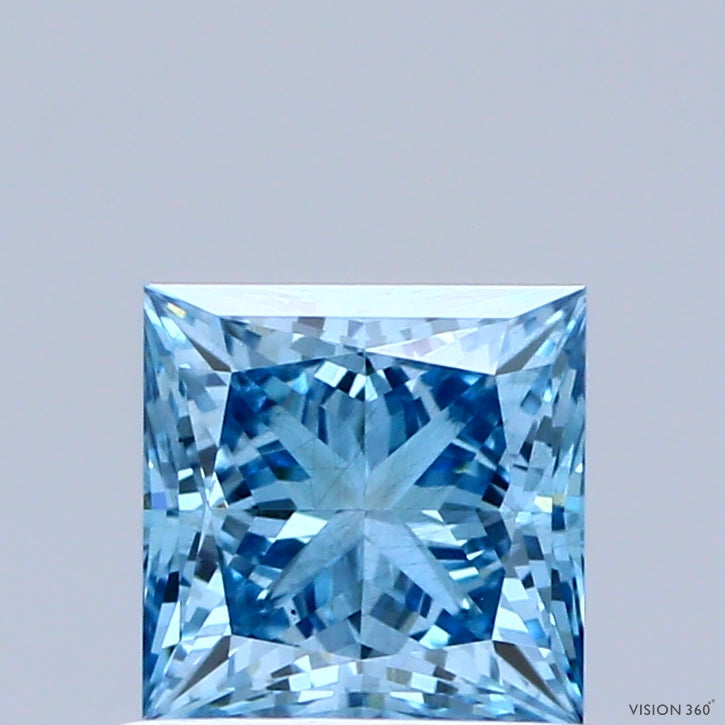 0.91 Carat Princess Shaped, Ideal Cut, FANCY VIVID BLUE Color, VS2 Clarity, IGI Certified Lab Grown Diamond