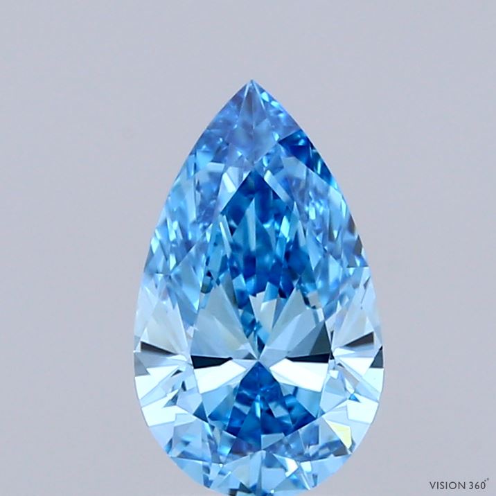 1.08 Carat Pear Shaped, Ideal Cut, FANCY VIVID BLUE Color, VVS2 Clarity, IGI Certified Lab Grown Diamond