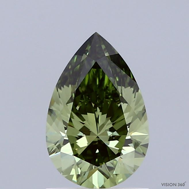1.02 Carat Pear Shaped, Ideal Cut, FANCY VIVID GREEN Color, VS1 Clarity, IGI Certified Lab Grown Diamond