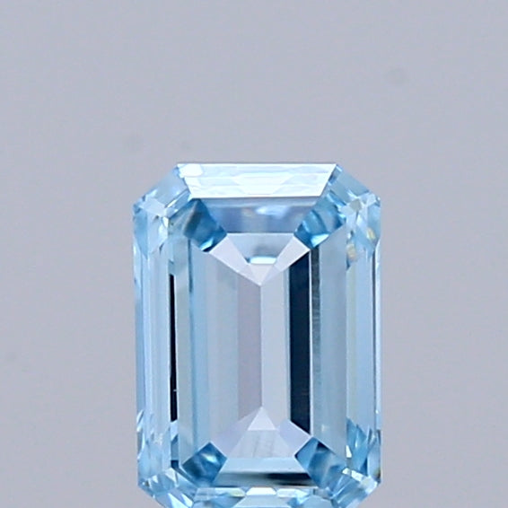 0.42 Carat Emerald Shaped, Excellent Cut, FANCY VIVID BLUE Color, IF Clarity, IGI Certified Lab Grown Diamond