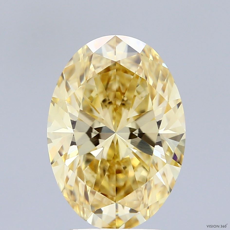 3.58 Carat Oval Shaped, Ideal Cut, FANCY INTENSE YELLOW Color, VVS2 Clarity, IGI Certified Lab Grown Diamond