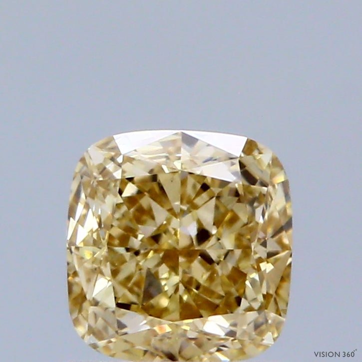 0.96 Carat Cushion Shaped, Ideal Cut, FANCY YELLOW Color, VS1 Clarity, IGI Certified Lab Grown Diamond