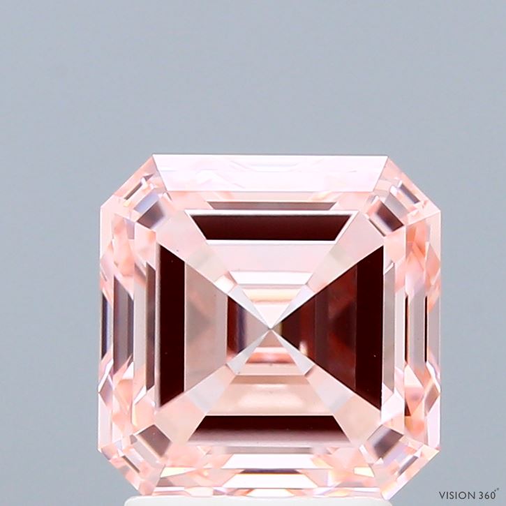 3.00 Carat Asscher Shaped, Excellent Cut, FANCY INTENSE PINK Color, VS1 Clarity, IGI Certified Lab Grown Diamond