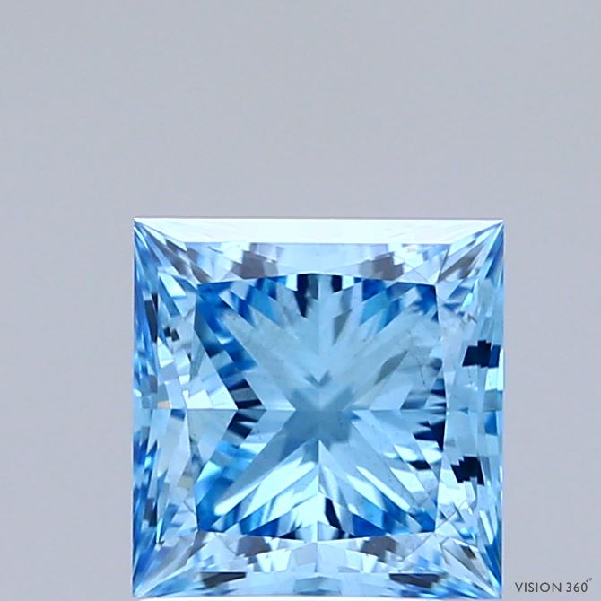 1.65 Carat Princess Shaped, Ideal Cut, FANCY VIVID BLUE Color, VS2 Clarity, IGI Certified Lab Grown Diamond