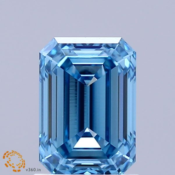 1.54 Carat Emerald Shaped, Ideal Cut, FANCY VIVID BLUE Color, VS1 Clarity, IGI Certified Lab Grown Diamond