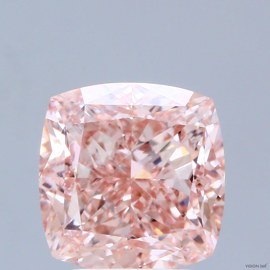 4.10 Carat Cushion Shaped, Ideal Cut, FANCY INTENSE PINK Color, VS1 Clarity, IGI Certified Lab Grown Diamond