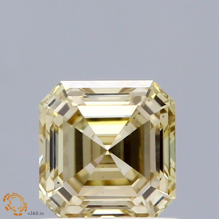 0.84 Carat Asscher Shaped, Ideal Cut, FANCY LIGHT YELLOW Color, VS1 Clarity, IGI Certified Lab Grown Diamond