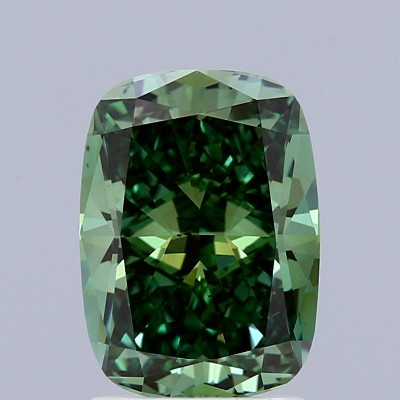 1.80 Carat Cushion Shaped, Ideal Cut, FANCY VIVID GREEN Color, SI1 Clarity, IGI Certified Lab Grown Diamond