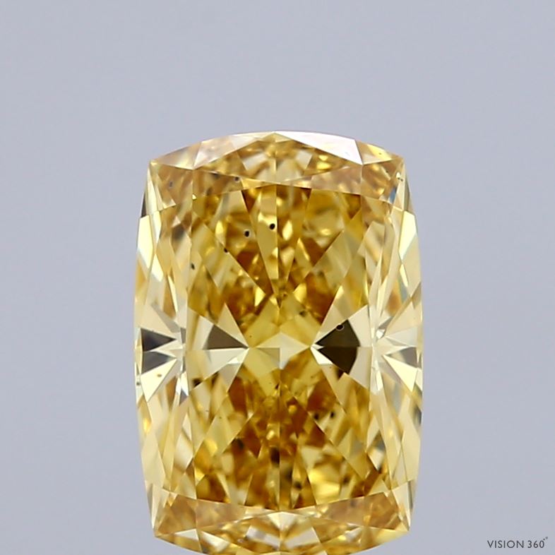 2.04 Carat Cushion Shaped, Ideal Cut, FANCY INTENSE YELLOW Color, VS2 Clarity, IGI Certified Lab Grown Diamond
