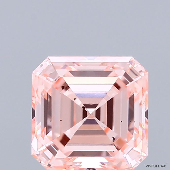 2.07 Carat Asscher Shaped, Ideal Cut, FANCY INTENSE PINK Color, SI1 Clarity, IGI Certified Lab Grown Diamond