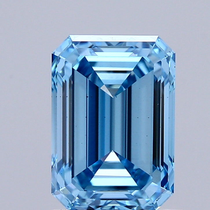 1.50 Carat Emerald Shaped, Ideal Cut, FANCY VIVID BLUE Color, VS2 Clarity, IGI Certified Lab Grown Diamond