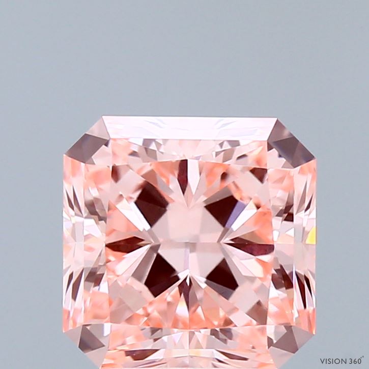 2.75 Carat Radiant Shaped, Ideal Cut, FANCY VIVID PINK Color, VVS2 Clarity, IGI Certified Lab Grown Diamond