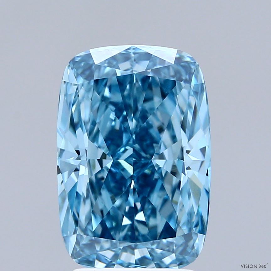 3.29 Carat Cushion Shaped, Ideal Cut, FANCY VIVID BLUE Color, VVS1 Clarity, IGI Certified Lab Grown Diamond