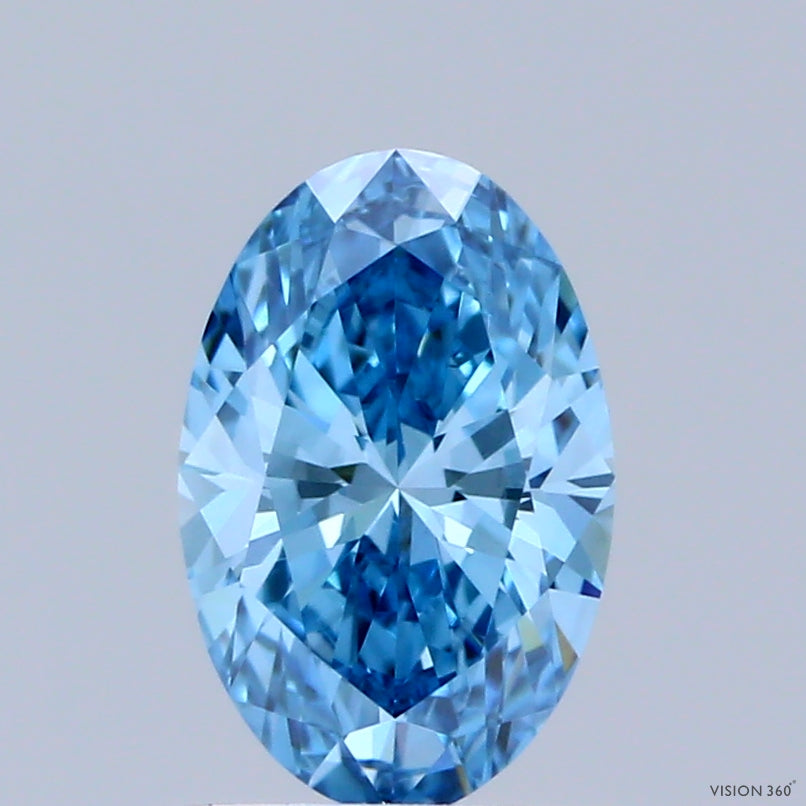 0.86 Carat Oval Shaped, Excellent Cut, FANCY VIVID BLUE Color, VVS2 Clarity, IGI Certified Lab Grown Diamond